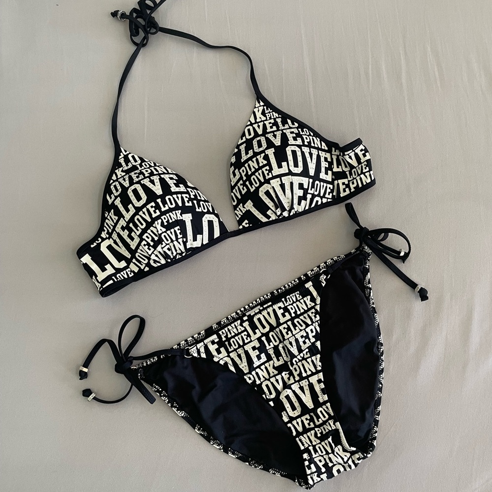 🌟SALE🌟 PINK Victoria’s Secret Rhinestone Bikini, Black/White